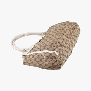 Pre-owned Gucci Abbey BeigexWhite canvas×leather 189831 handbag | stylenewstar