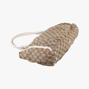 Pre-owned Gucci Abbey BeigexWhite canvas×leather 189831 handbag | stylenewstar