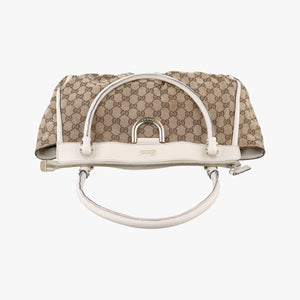 Pre-owned Gucci Abbey BeigexWhite canvas×leather 189831 handbag | stylenewstar