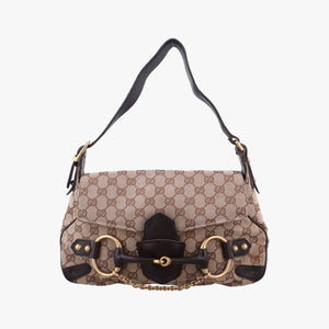 Pre-owned Gucci Horsebit Beige×Brown Canvas×Leather 114915 shoulderbag | stylenewstar