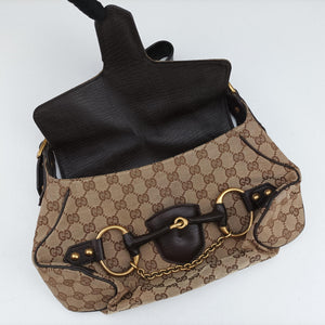 Pre-owned Gucci Horsebit Beige×Brown Canvas×Leather 114915 shoulderbag | stylenewstar