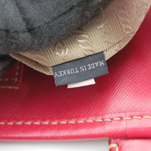 Pre-owned Prada logo jacquard khaki×red Canvas × SAFFIANO Leather shoulderbag | stylenewstar