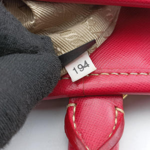Pre-owned Prada logo jacquard khaki×red Canvas × SAFFIANO Leather shoulderbag | stylenewstar