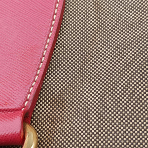 Pre-owned Prada logo jacquard khaki×red Canvas × SAFFIANO Leather shoulderbag | stylenewstar
