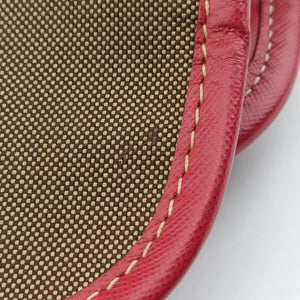 Pre-owned Prada logo jacquard khaki×red Canvas × SAFFIANO Leather shoulderbag | stylenewstar