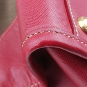 Pre-owned Prada logo jacquard khaki×red Canvas × SAFFIANO Leather shoulderbag | stylenewstar
