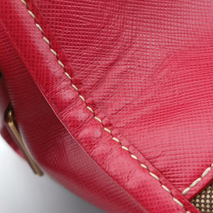 Pre-owned Prada logo jacquard khaki×red Canvas × SAFFIANO Leather shoulderbag | stylenewstar
