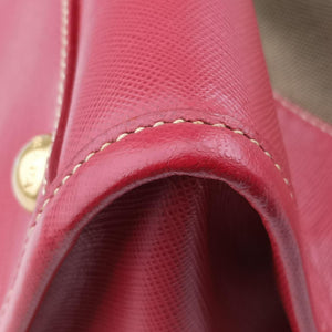 Pre-owned Prada logo jacquard khaki×red Canvas × SAFFIANO Leather shoulderbag | stylenewstar