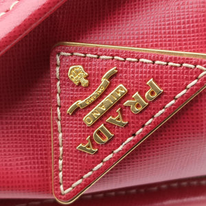 Pre-owned Prada logo jacquard khaki×red Canvas × SAFFIANO Leather shoulderbag | stylenewstar