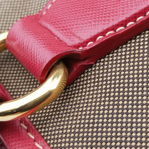 Pre-owned Prada logo jacquard khaki×red Canvas × SAFFIANO Leather shoulderbag | stylenewstar