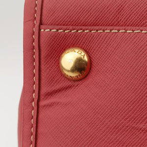 Pre-owned Prada logo jacquard khaki×red Canvas × SAFFIANO Leather shoulderbag | stylenewstar