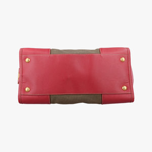 Pre-owned Prada logo jacquard khaki×red Canvas × SAFFIANO Leather shoulderbag | stylenewstar