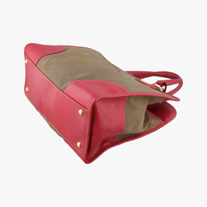 Pre-owned Prada logo jacquard khaki×red Canvas × SAFFIANO Leather shoulderbag | stylenewstar