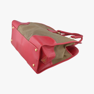Pre-owned Prada logo jacquard khaki×red Canvas × SAFFIANO Leather shoulderbag | stylenewstar