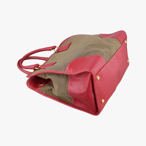 Pre-owned Prada logo jacquard khaki×red Canvas × SAFFIANO Leather shoulderbag | stylenewstar