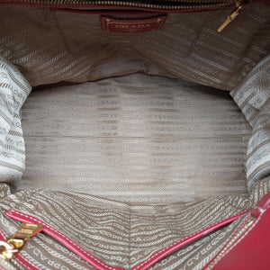 Pre-owned Prada logo jacquard khaki×red Canvas × SAFFIANO Leather shoulderbag | stylenewstar