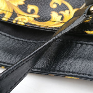 Pre-owned VERSACE Barocco Print Black×Yellow Leather shoulderbag | stylenewstar