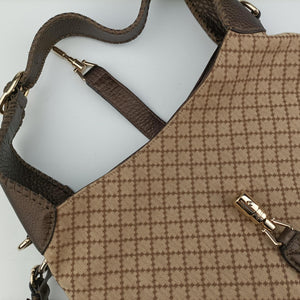 Pre-owned Gucci New Jackie Beige×Brown canvas×leather 246907 shoulderbag | stylenewstar