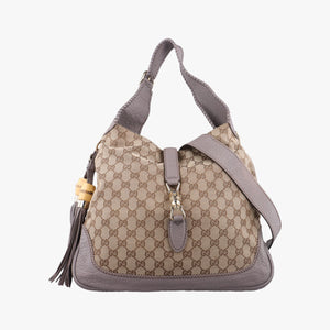 Pre-owned Gucci New Jackie Beige x Purple canvas×leather 246907 shoulderbag | stylenewstar