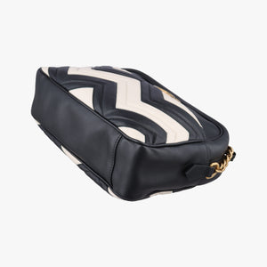 Pre-owned Gucci GG Marmont Black×white Leather 443499 shoulderbag | stylenewstar