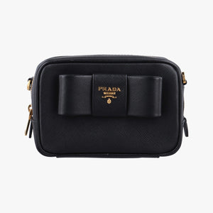 Vintage Prada Ribbon Mini Pochette Black SAFFIANO Leather 1NF674 clutchbag | stylenewstar