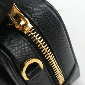 Vintage Prada Ribbon Mini Pochette Black SAFFIANO Leather 1NF674 clutchbag | stylenewstar