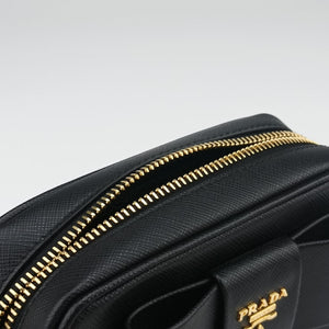 Vintage Prada Ribbon Mini Pochette Black SAFFIANO Leather 1NF674 clutchbag | stylenewstar