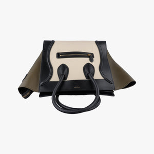 Pre-owned Celine Luggage Mini Shopper Beige x Black x Green leather handbag | stylenewstar