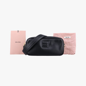 Pre-owned Miu Miu Logo belt Black leather bum bag/waist bag | stylenewstar