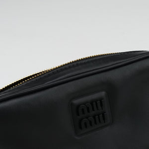 Pre-owned Miu Miu Logo belt Black leather bum bag/waist bag | stylenewstar