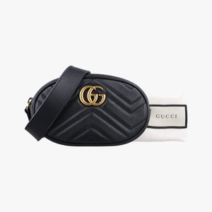 Pre-owned Gucci GG Marmont Black Leather 476434 bum bag/waist bag | stylenewstar
