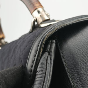 Pre-owned Gucci New Bamboo Black canvas× leather 240241 shoulderbag | stylenewstar