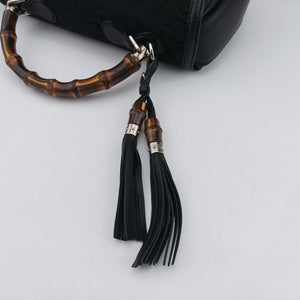 Pre-owned Gucci New Bamboo Black canvas× leather 240241 shoulderbag | stylenewstar