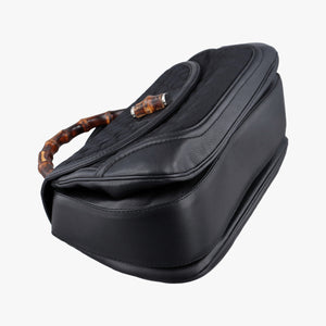 Pre-owned Gucci New Bamboo Black canvas× leather 240241 shoulderbag | stylenewstar