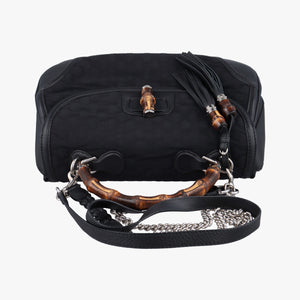 Pre-owned Gucci New Bamboo Black canvas× leather 240241 shoulderbag | stylenewstar