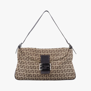 Pre-owned Fendi Zucchino Baguette Beige ×Brown Canvas×Leather 8BR002 handbag | stylenewstar