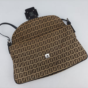 Pre-owned Fendi Zucchino Baguette Beige ×Brown Canvas×Leather 8BR002 handbag | stylenewstar