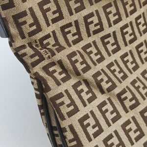 Pre-owned Fendi Zucchino Baguette Beige ×Brown Canvas×Leather 8BR002 handbag | stylenewstar