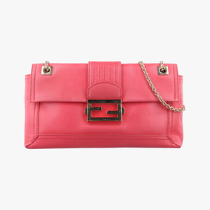 Pre-owned Fendi Baguette Chain Flap Red Leather 8BT139 shoulderbag | stylenewstar