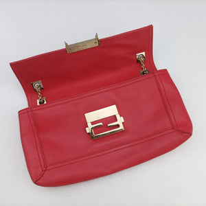 Pre-owned Fendi Baguette Chain Flap Red Leather 8BT139 shoulderbag | stylenewstar
