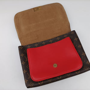 Pre-owned Louis Vuitton MARIGNAN Brown × Coquelicot Monogram Canvas×calf leather M44286 shoulderbag | stylenewstar