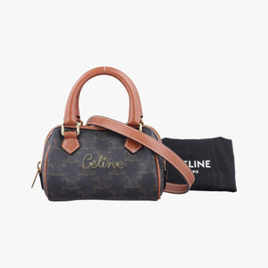 Pre-owned Celine Triomphe Boston Brown PVC coated canvas x leather shoulderbag | stylenewstar