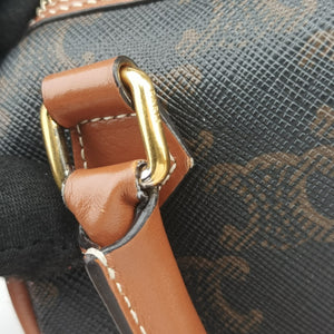 Pre-owned Celine Triomphe Boston Brown PVC coated canvas x leather shoulderbag | stylenewstar