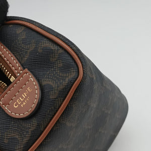 Pre-owned Celine Triomphe Boston Brown PVC coated canvas x leather shoulderbag | stylenewstar