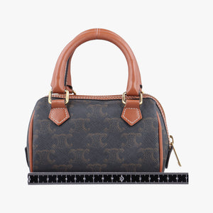 Pre-owned Celine Triomphe Boston Brown PVC coated canvas x leather shoulderbag | stylenewstar