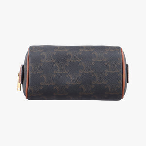 Pre-owned Celine Triomphe Boston Brown PVC coated canvas x leather shoulderbag | stylenewstar