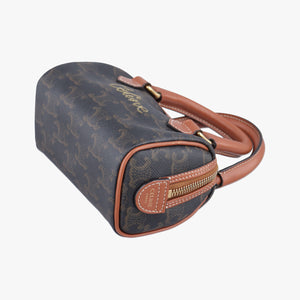 Pre-owned Celine Triomphe Boston Brown PVC coated canvas x leather shoulderbag | stylenewstar
