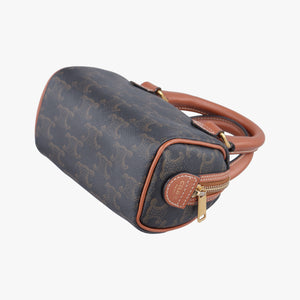Pre-owned Celine Triomphe Boston Brown PVC coated canvas x leather shoulderbag | stylenewstar