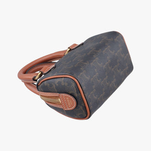 Pre-owned Celine Triomphe Boston Brown PVC coated canvas x leather shoulderbag | stylenewstar
