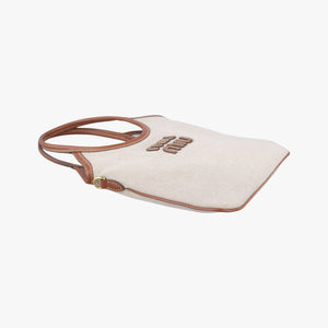 Pre-owned Miu Miu Ivy Ivory×Brown Canvas× leather 5BA281 handbag | stylenewstar